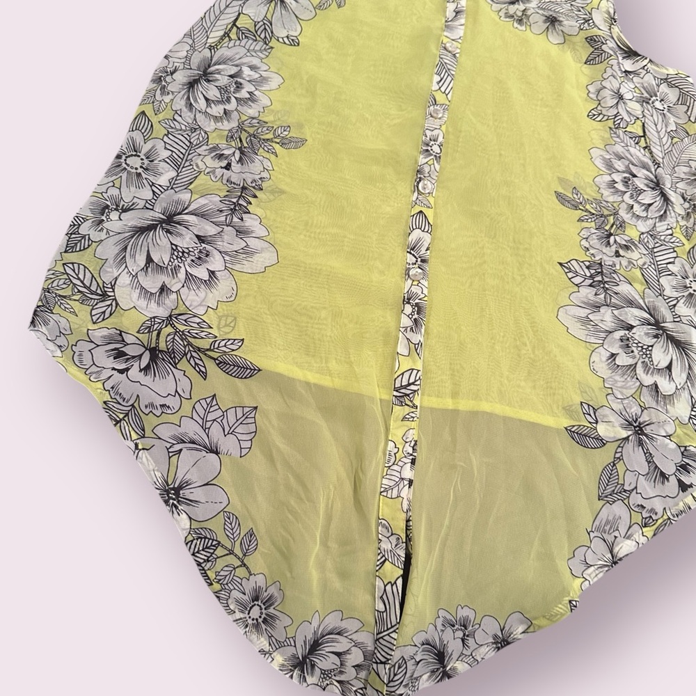 Women's Apt. 9 Neon Yellow Floral Sheer Sleeveless Button Front Blouse Size Med - Picture 2 of 9